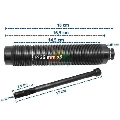 Wał wyważarki 36mm/18cm z osłoną i śrubą.