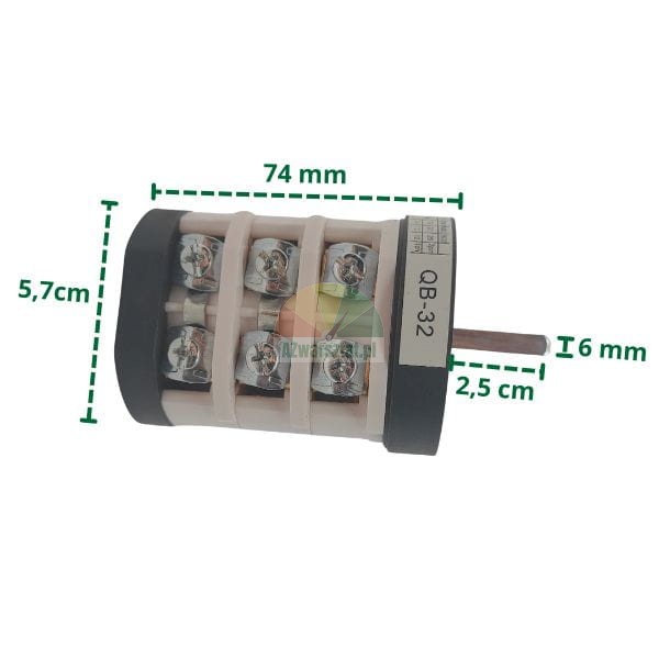 Przełącznik obrotowy 32A 220V/380V 1-biegowy biały z wymiarami