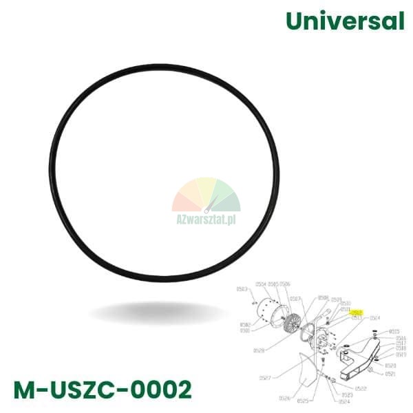 Uszczelka siłownika odbijacza typ O-ring 186mm, czarna gumowa uszczelka okrągła na tle schematu technicznego.