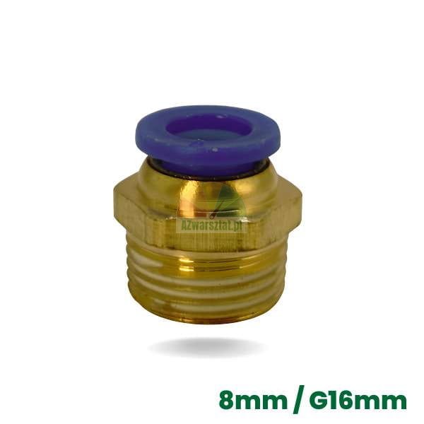 Złączka pneumatyczna prosta G16mm / 8mm, mosiężna z niebieskim pierścieniem