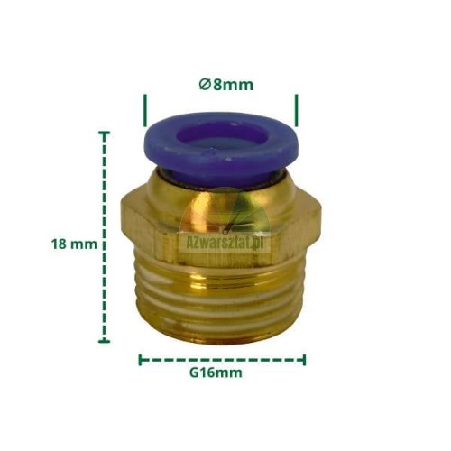 Złączka pneumatyczna prosta G16mm na 8mm