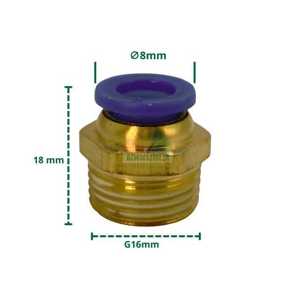 Złączka pneumatyczna prosta G16mm na 8mm