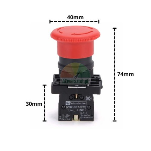 Przycisk awaryjny STOP 1xNC 40mm i 74mm