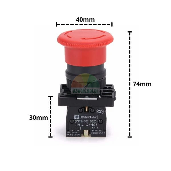 Przycisk awaryjny STOP 1xNC 40mm i 74mm