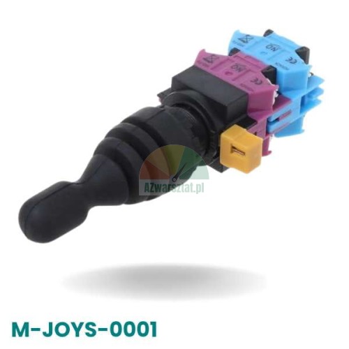 Joystick panelu sterowania montażownicy ciężarowej M-JOYS-0001 z czarną gumową osłoną i kolorowymi stykami.