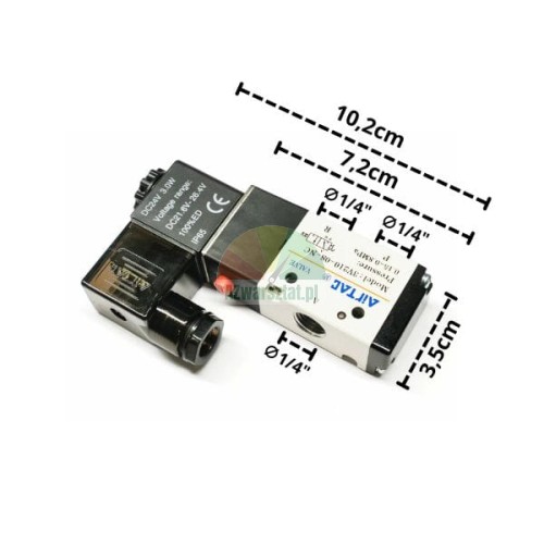 Elektromagnetyczny zawór pneumatyczny DC24V Airtac 1/4' z wymiarami