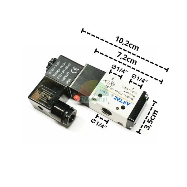 Elektromagnetyczny zawór pneumatyczny DC24V Airtac 1/4' z wymiarami