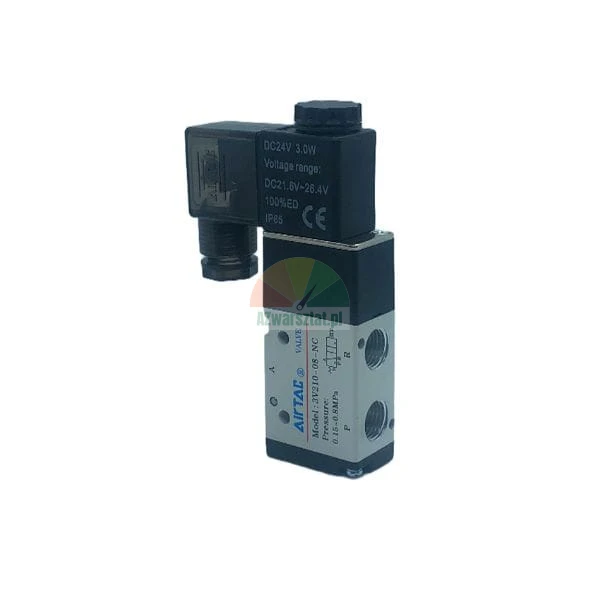Elektrozawór pneumatyczny Airtac 3V210-08-NC, 3/2-drożny, normalnie zamknięty, 24V DC.