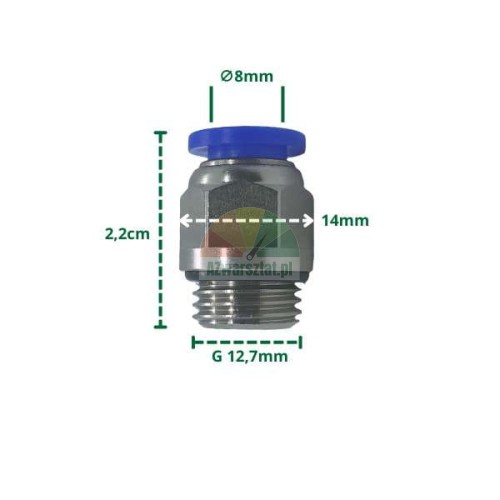 Złączka pneumatyczna wtykowa 8mm, gwint 12,7mm