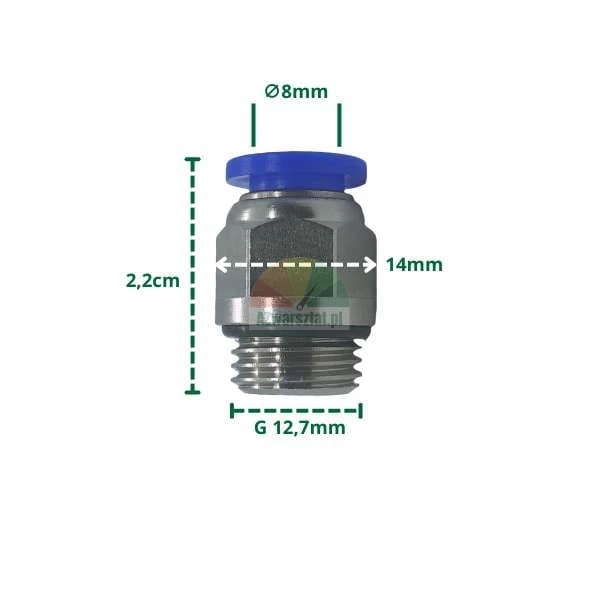 Złączka pneumatyczna wtykowa 8mm, gwint 12,7mm