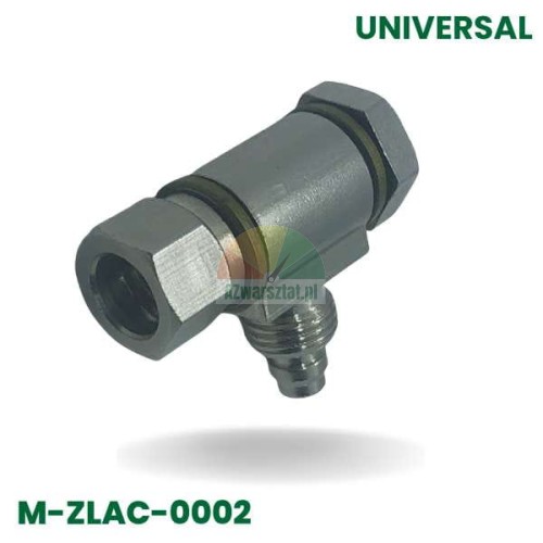Metalowa złączka hydrauliczna typu T z uszczelkami i śrubą, model M-ZLAC-0002.
