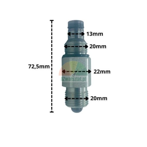 Zawór opuszczania 20mm z wymiarami technicznymi