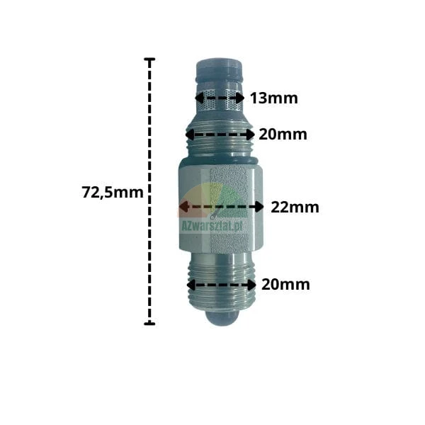 Zawór opuszczania 20mm z wymiarami technicznymi