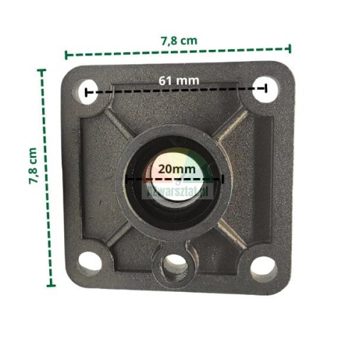 Płyta montażowa siłownika 7,8x7,8 cm z wymiarami i otworem 20 mm