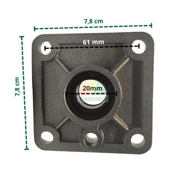Płyta montażowa siłownika 7,8x7,8 cm z wymiarami i otworem 20 mm