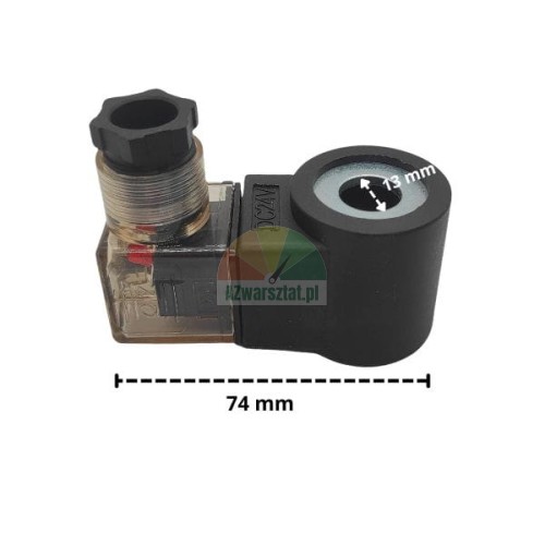 Cewka elektromagnetyczna 24V DC z zaworem opuszczania, wymiary 74 mm i 13 mm