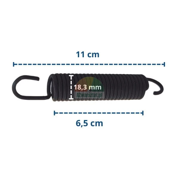 Czarna sprężyna naciągowa 11cm typ B z wymiarami