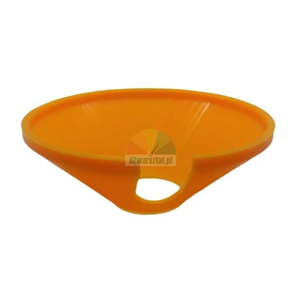 Pomarańczowy plastikowy element lejka do wyciskarki do cytrusów na białym tle