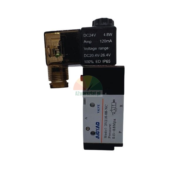 Zawór elektromagnetyczny Aigyad 3V210-08-NC do układów pneumatycznych, DC24V, zakres ciśnienia 0,15-0,8 MPa.