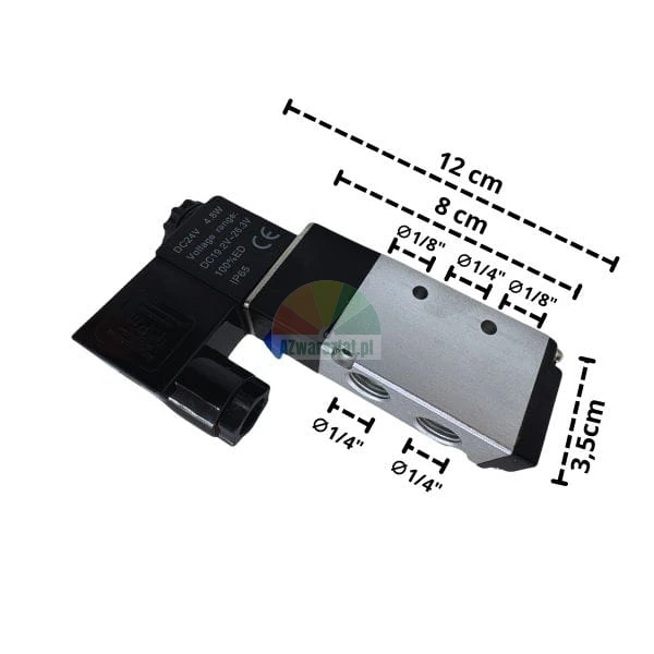Elektromagnetyczny zawór pneumatyczny Typ B z wymiarami 12 cm i 8 cm