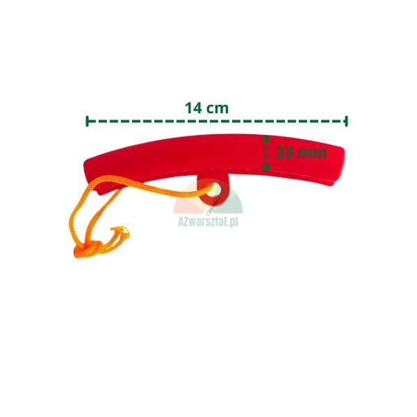 Czerwona osłona felgi z linką, wymiary 14 cm x 23 mm