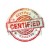 Czerwona okrągła pieczątka z napisem CERTIFIED w stylu retro