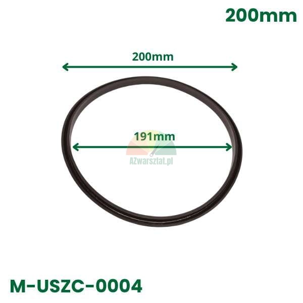 Czarna uszczelka okrągła o średnicy zewnętrznej 200mm i wewnętrznej 191mm, model M-USZC-0004.