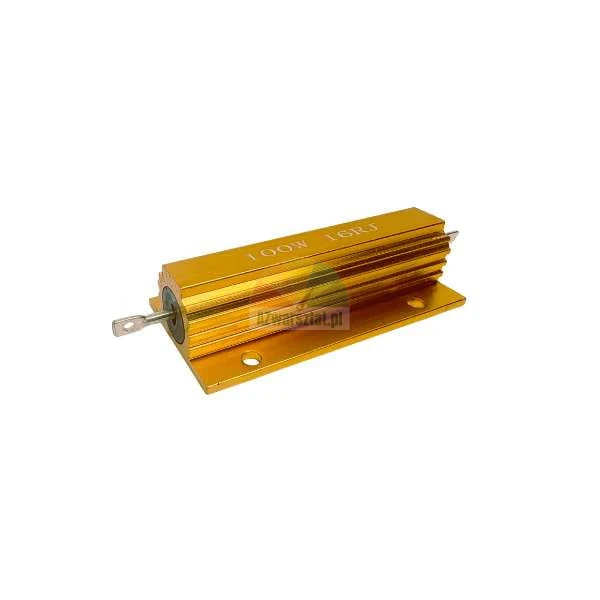 Złoty rezystor mocy 100W 16 Ohm w aluminiowej obudowie z radiatorem