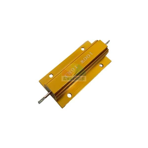 Złoty rezystor mocy 100W 16 Ohm w aluminiowej obudowie radiatorowej.