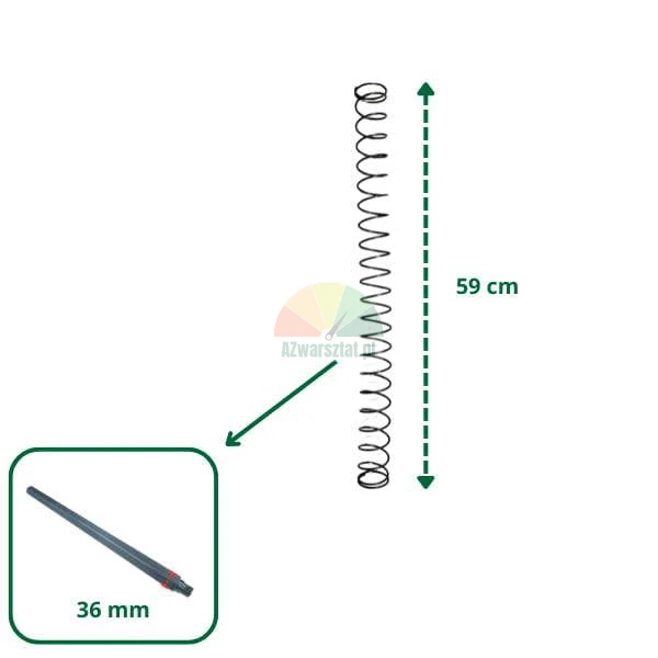 Sprężyna o długości 59 cm oraz osobny element o wymiarze 36 mm.