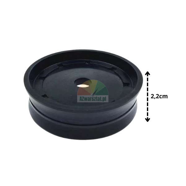 Czarny okrągły element plastikowy z otworem środkowym i zaznaczoną wysokością 2,2 cm.