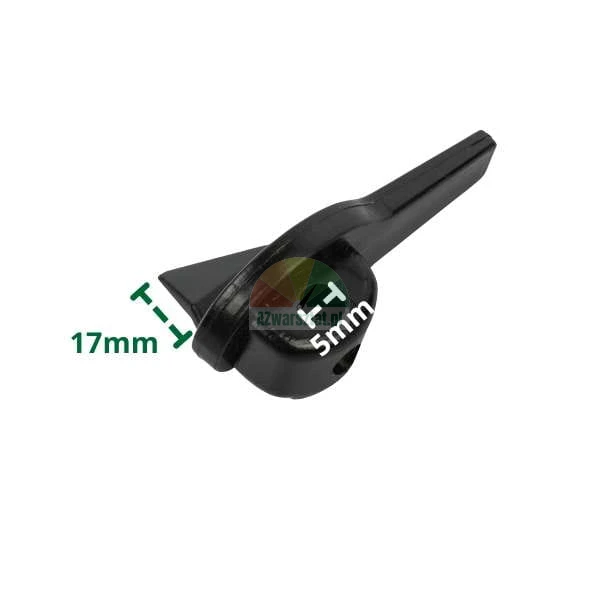 Czarny element plastikowy z zaznaczonymi wymiarami 17 mm oraz 5 mm na białym tle.