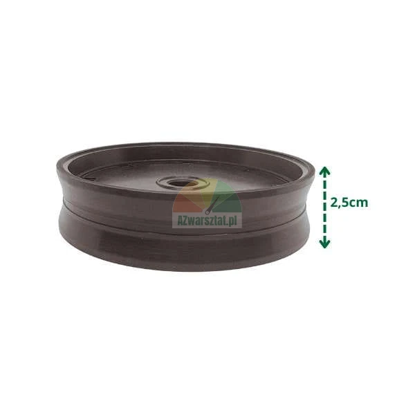 Brązowa plastikowa okrągła podstawka z oznaczeniem wysokości 2,5 cm.