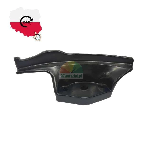 Czarna plastikowa osłona lub element montażowy o nieregularnym kształcie z otworami montażowymi.