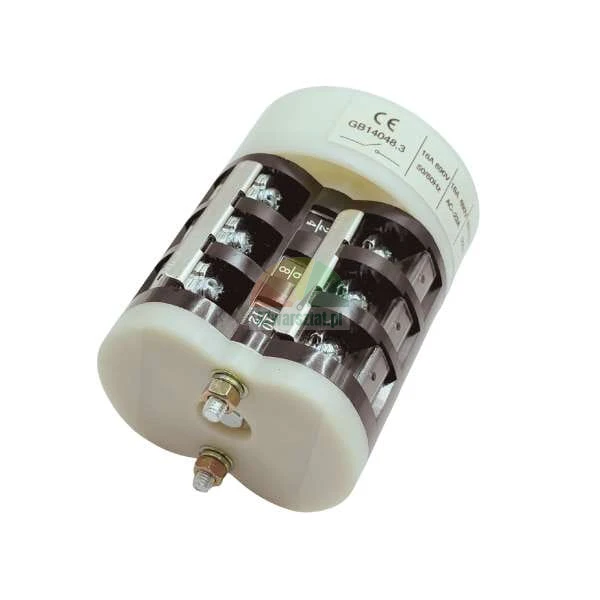 Korpus łącznika krzywkowego, 16A, 600V, z widocznymi zaciskami śrubowymi i etykietą znamionową na białym tle.