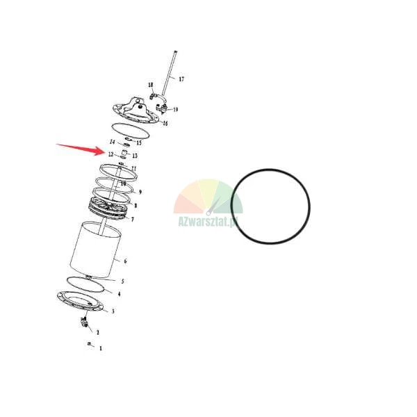 Uszczelka O-ring siłownika pneumatycznego przedstawiona na technicznym schemacie złożeniowym