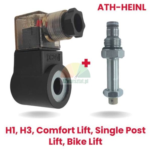 Zamiennik ATH-Heinl: Cewka elektromagnetyczna z zaworem opuszczania 24V DC do podnośników H1, H3, Comfort Lift, Single Post Lift oraz Bike Lift
