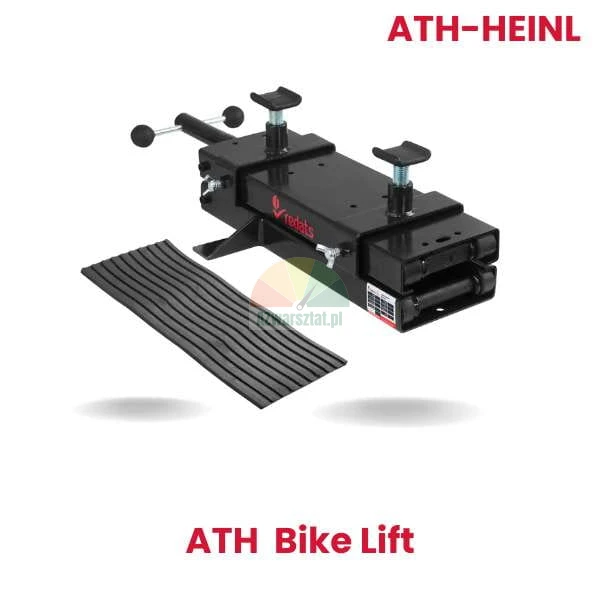 Czarny mini podnośnik motocyklowy REDATS jako zamiennik ATH-Heinl Bike Lift z gumową matą.