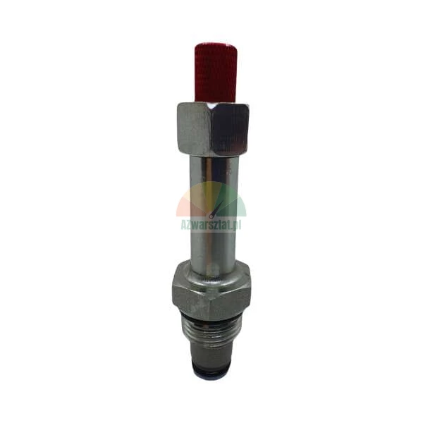 Metalowy element hydrauliczny, zawór z czerwoną nakrętką i gwintowaną podstawą