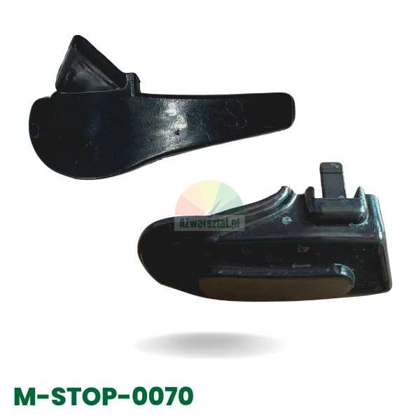 Zestaw czarnych osłon na stopkę AFAE, model M-STOP-0070, widok z dwóch stron.