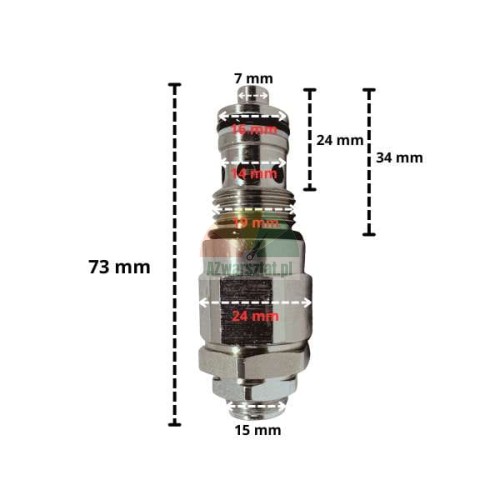 Hydrauliczny zawór nadmiarowy ciśnienia 16mm (gwint 19mm) z wymiarami