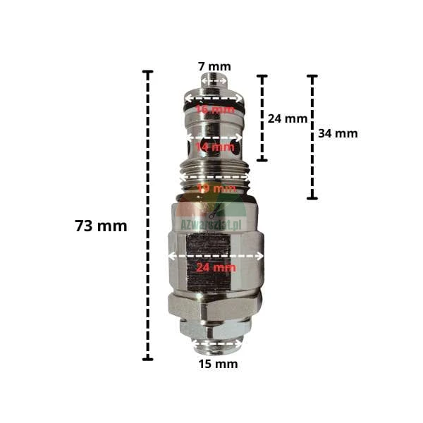 Hydrauliczny zawór nadmiarowy ciśnienia 16mm (gwint 19mm) z wymiarami