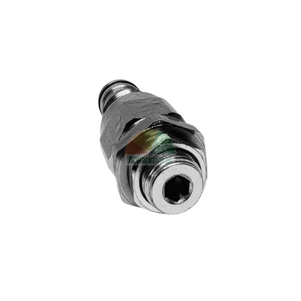 Metalowe przyłącze hydrauliczne lub pneumatyczne z gwintem zewnętrznym i uszczelką O-ring.