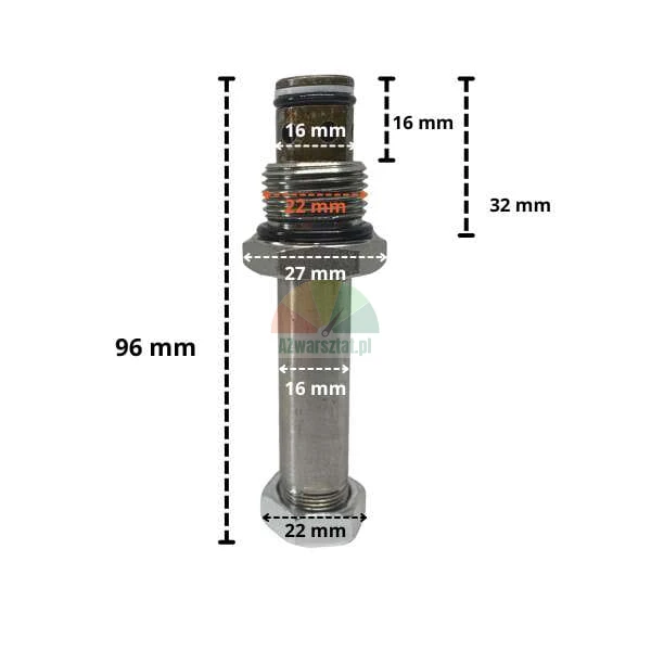 Zawór opuszczania do cewki elektromagnetycznej 16mm / G22mm z wymiarami