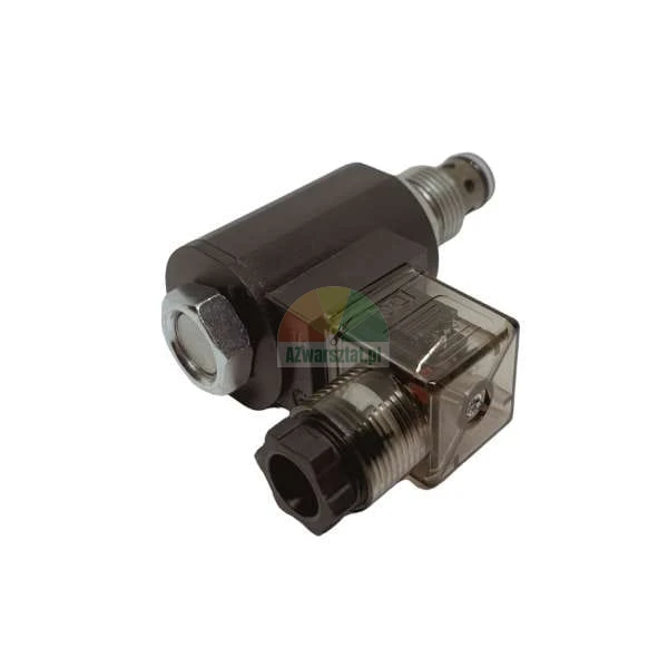 Hydrauliczny elektrozawór nabojowy z cewką i wtyczką na białym tle