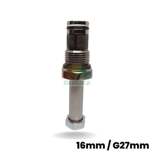 Zawór opuszczania do cewki elektromagnetycznej 16mm / G27mm widoczny na białym tle.