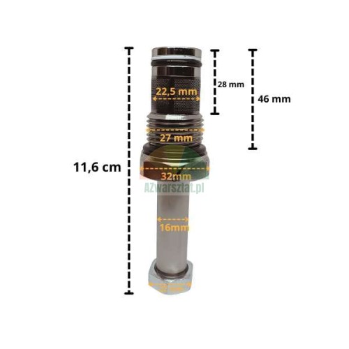 Zawór opuszczania do cewki elektromagnetycznej 16mm G27mm z wymiarami