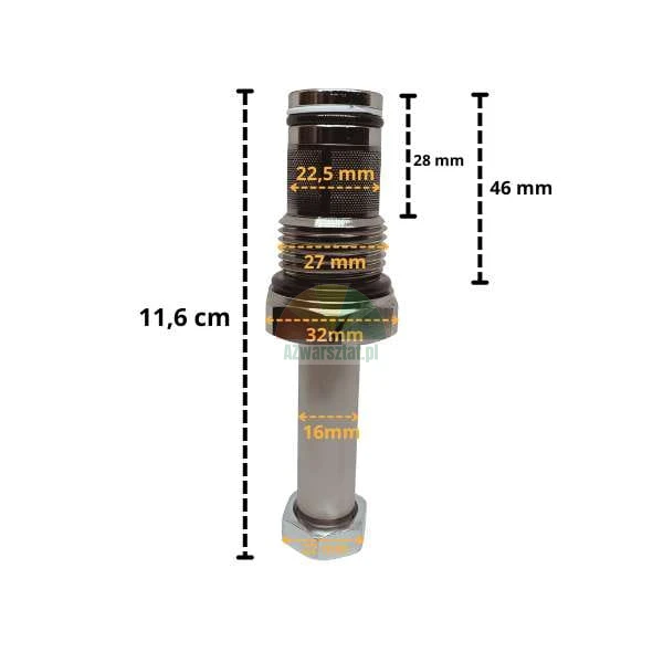 Zawór opuszczania do cewki elektromagnetycznej 16mm G27mm z wymiarami