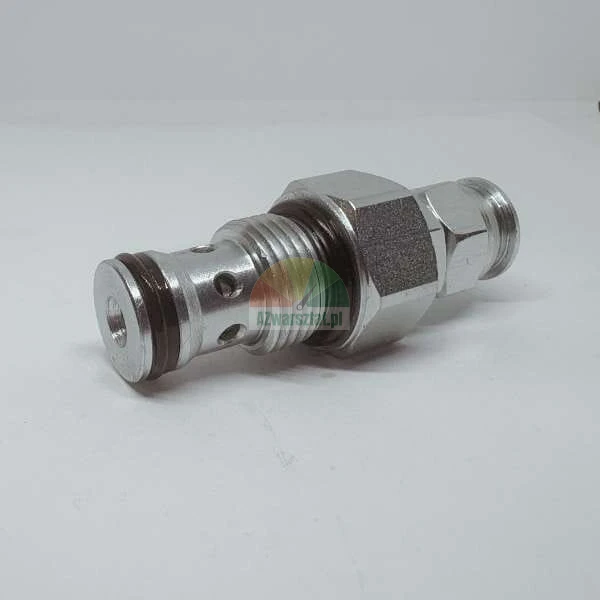 Metalowy zawór hydrauliczny nabojowy z uszczelkami o-ring na jasnym tle.