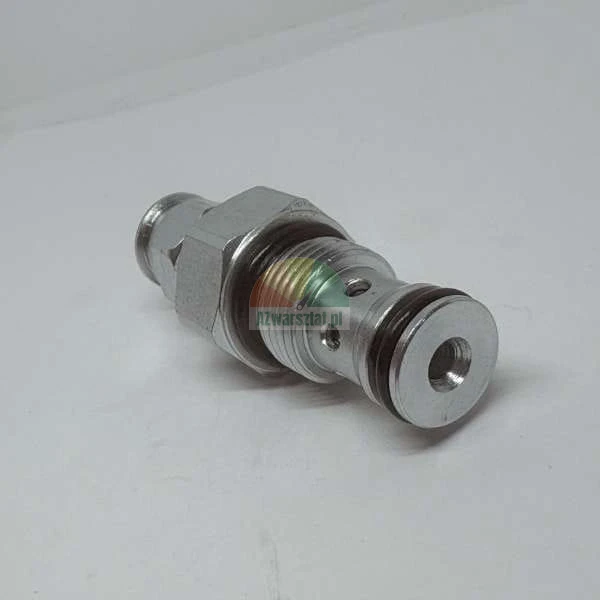 Metalowy zawór hydrauliczny z o-ringami i gwintem.